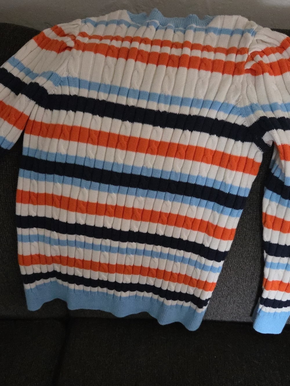 Charter Club Blue & White With Orange Striped Ribbed Sweater. Cotton Blend. - Picture 3 of 3